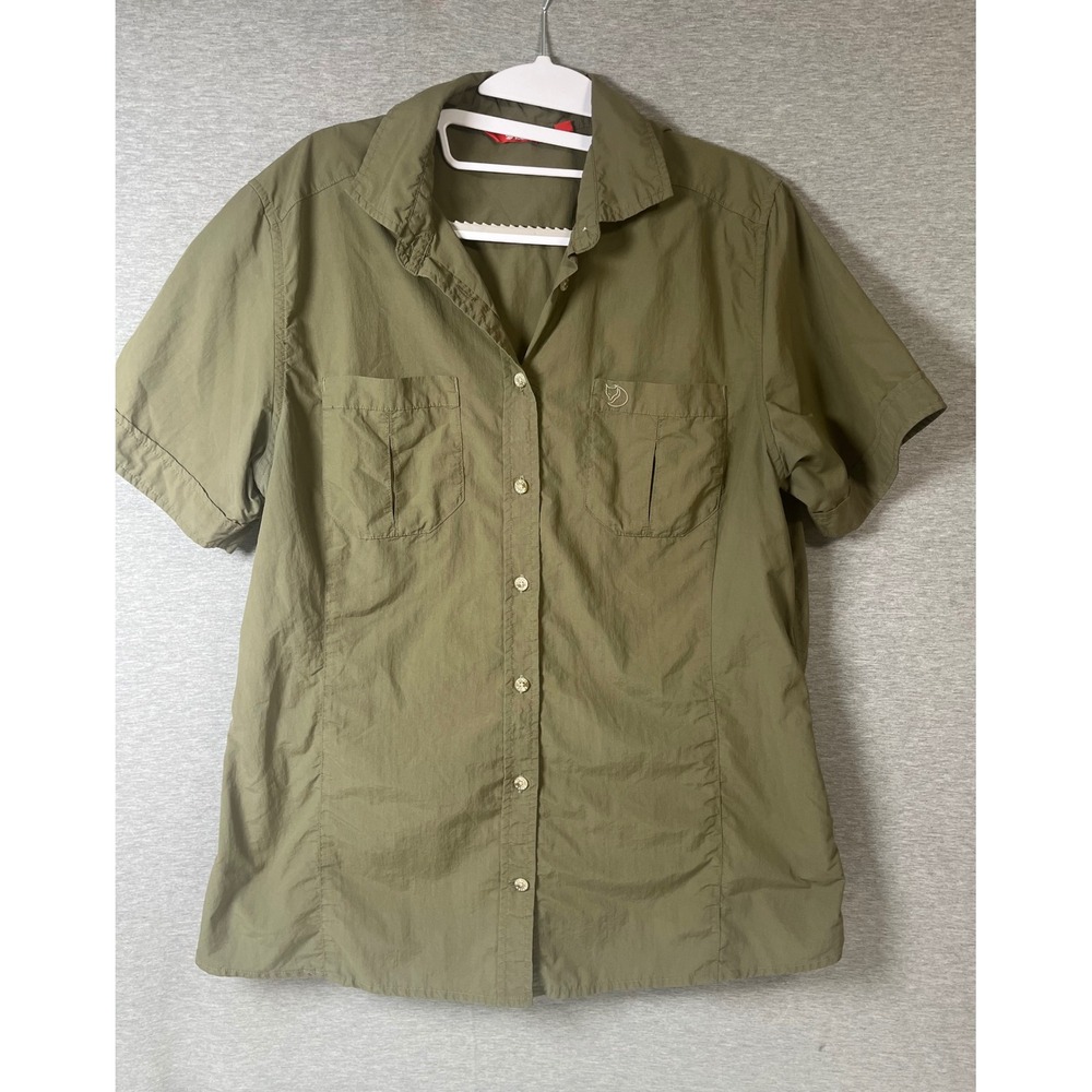 Fjallraven Vine Shirt Womens XL Olive Green Short Sleeve Hiking Button Down